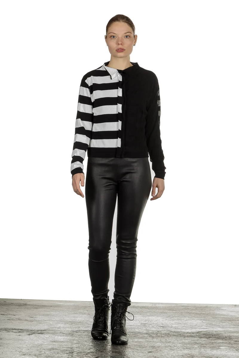 Sarah Pacini Damen Langarm Shirt gestreift schwarz weiss