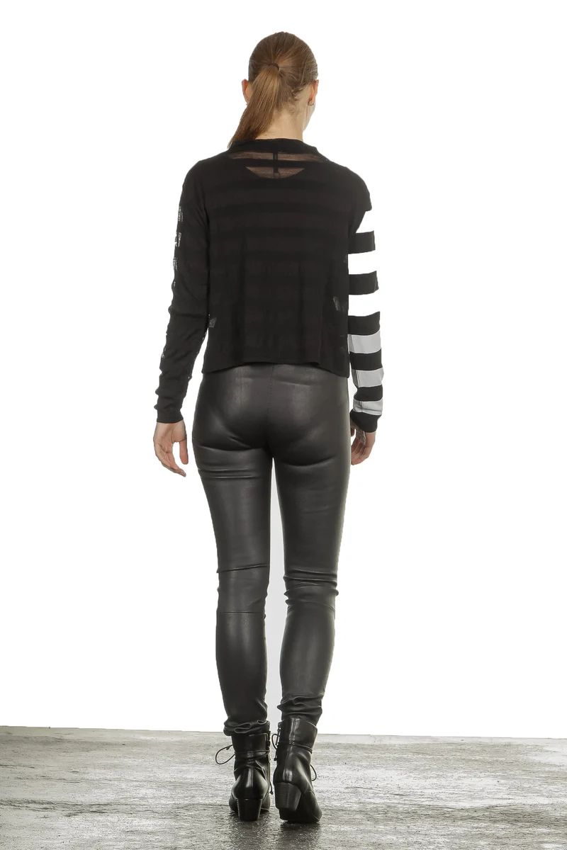 Sarah Pacini Damen Langarm Shirt gestreift schwarz weiss