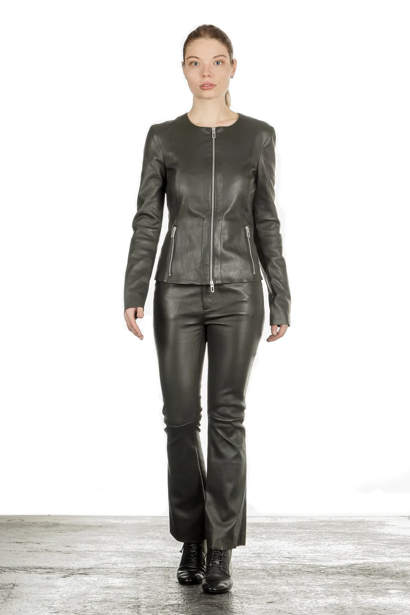 DROMe Damen Leder Jacke khaki
