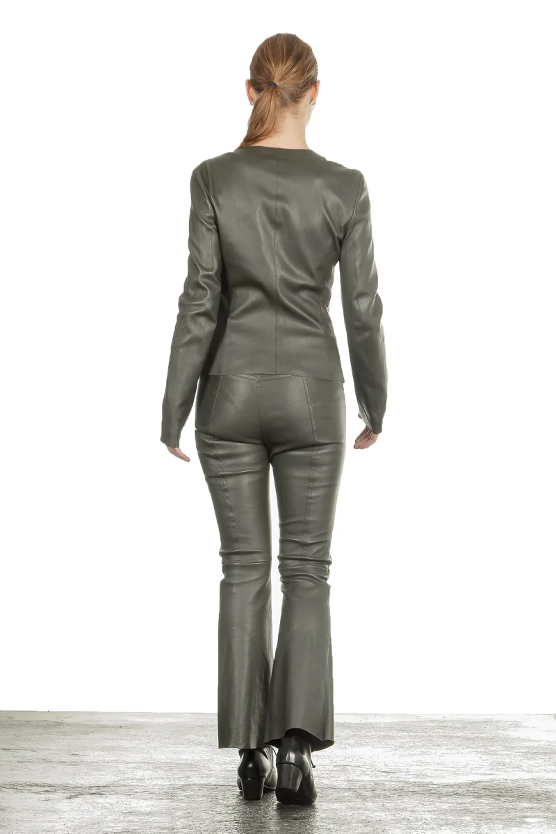 DROMe Damen Leder Jacke khaki