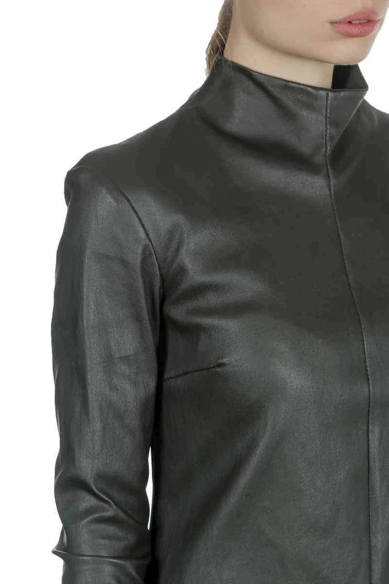 DROMe Damen Leder Kleid Stehkragen khaki