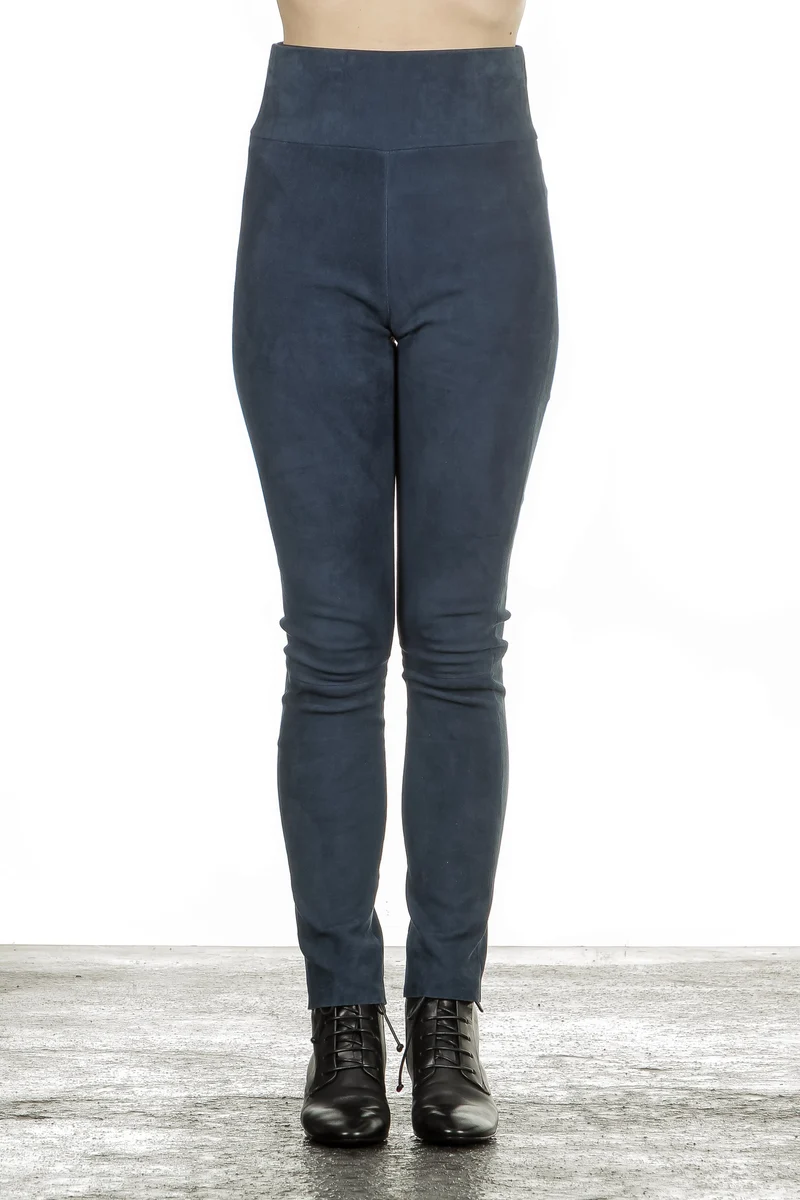DROMe Damen Leder Leggings indigo