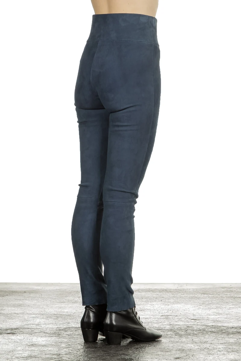DROMe Damen Leder Leggings indigo