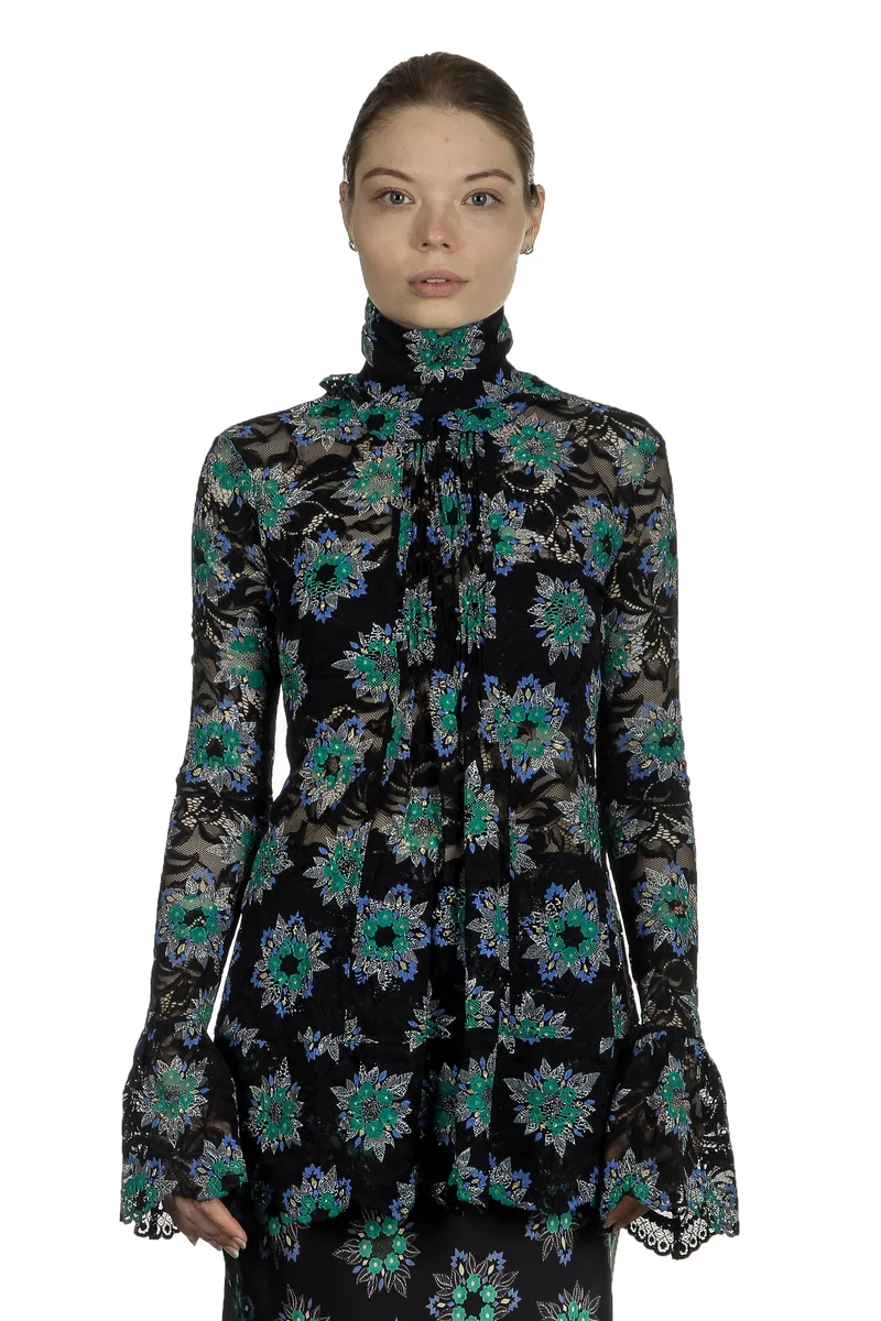 Paco Rabanne Damen Bluse mit Spitzendetails mehrfarbig