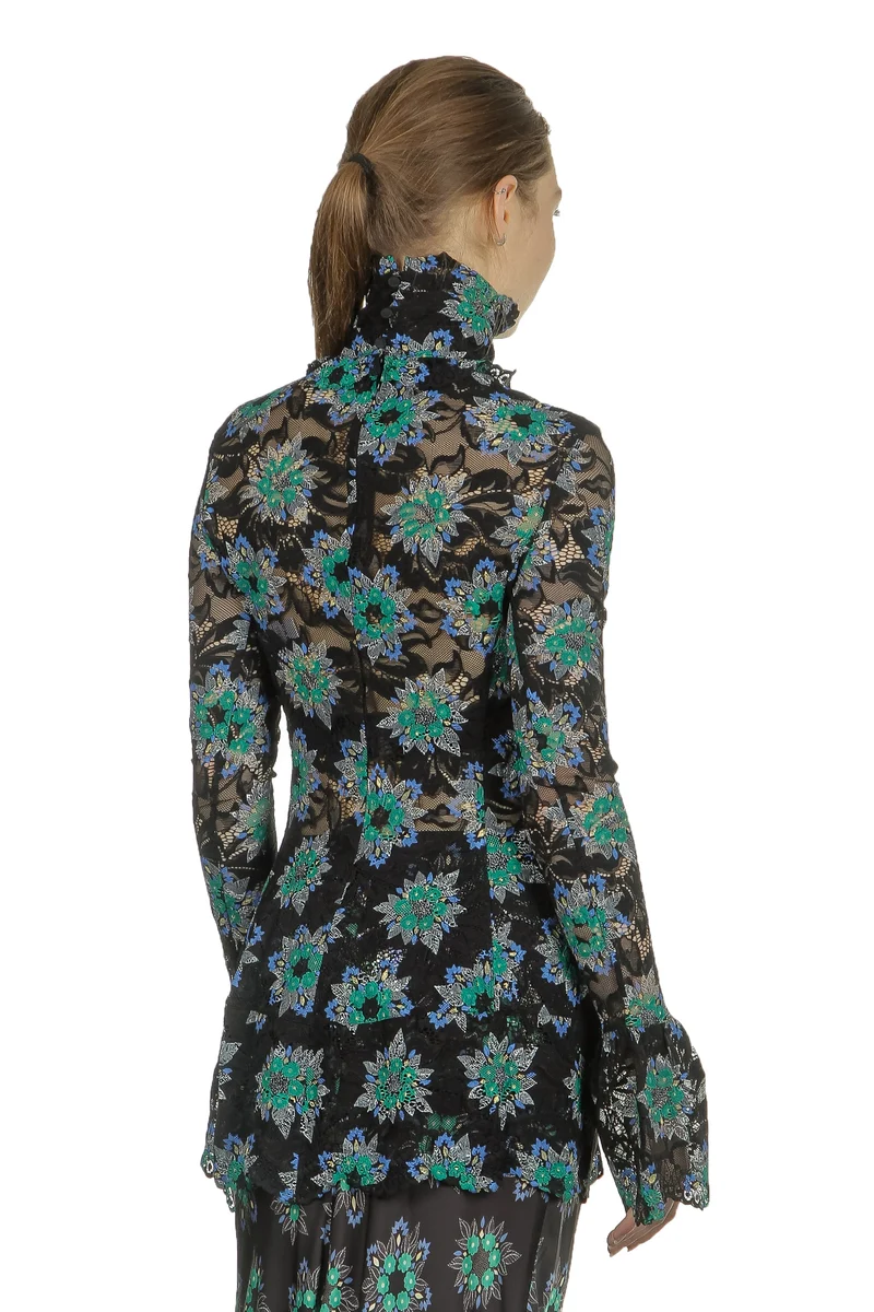 Paco Rabanne Damen Bluse mit Spitzendetails mehrfarbig