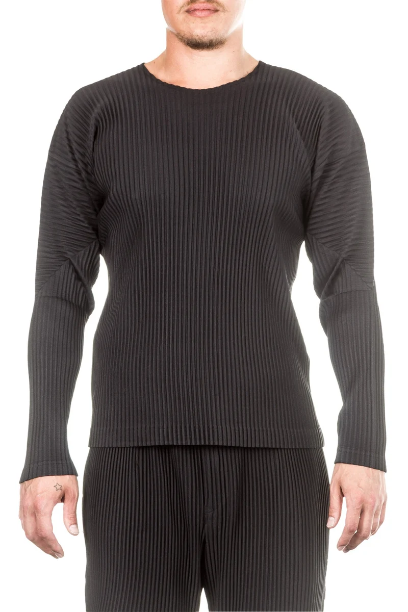 Homme Plissé Issey Miyake Herren longsleeve shirt schwarz