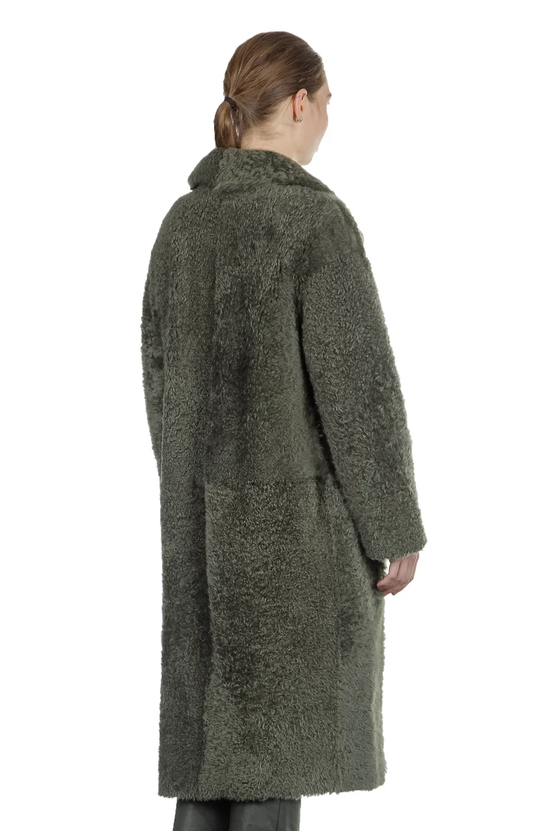 DROMe Damen Lammfell Wende Mantel khaki