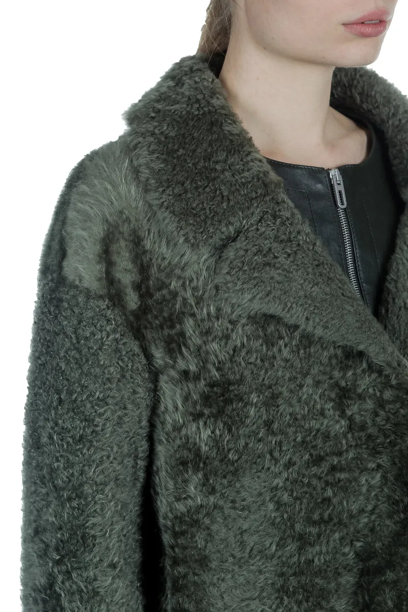 DROMe Damen Lammfell Wende Mantel khaki