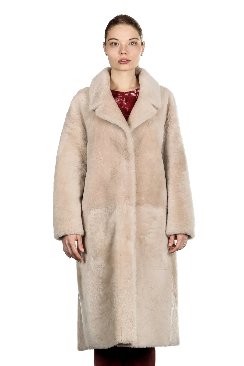 DROMe Damen Lammfell Wende Mantel beige