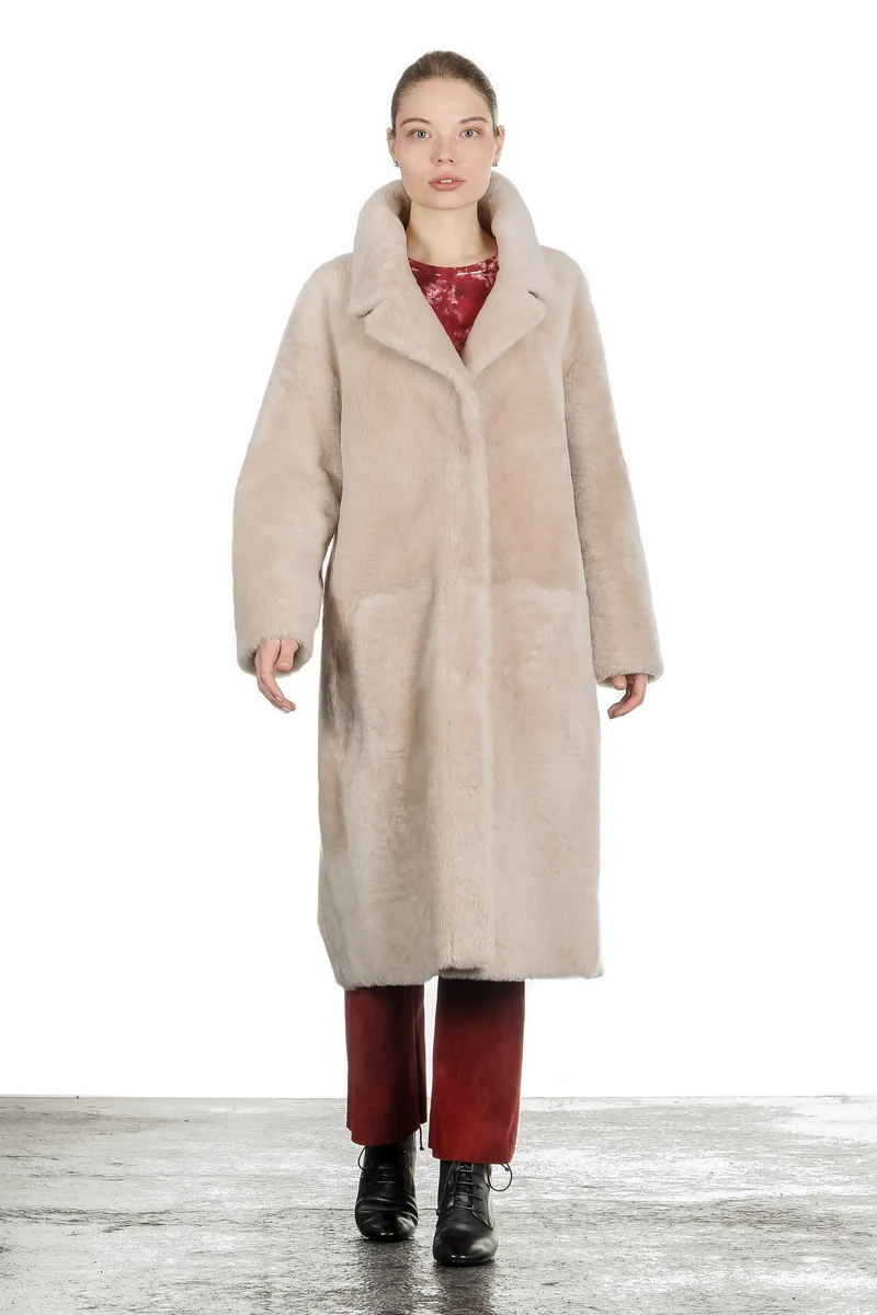 DROMe Damen Lammfell Wende Mantel beige