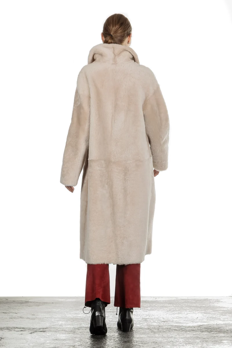 DROMe Damen Lammfell Wende Mantel beige