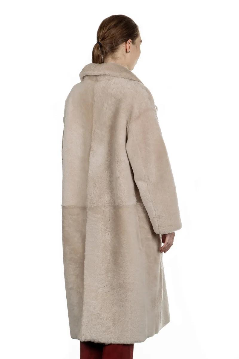 DROMe Damen Lammfell Wende Mantel beige