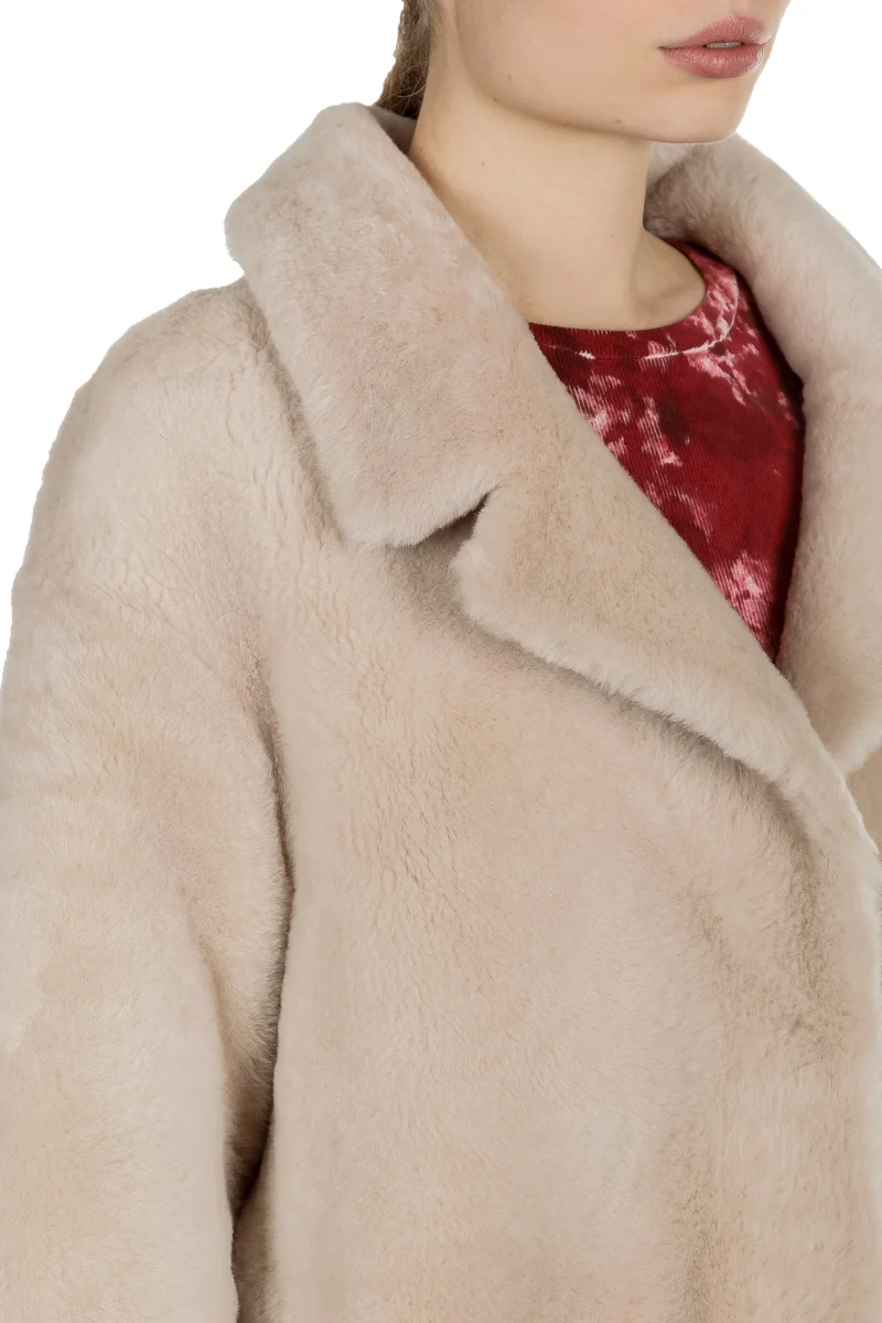 DROMe Damen Lammfell Wende Mantel beige