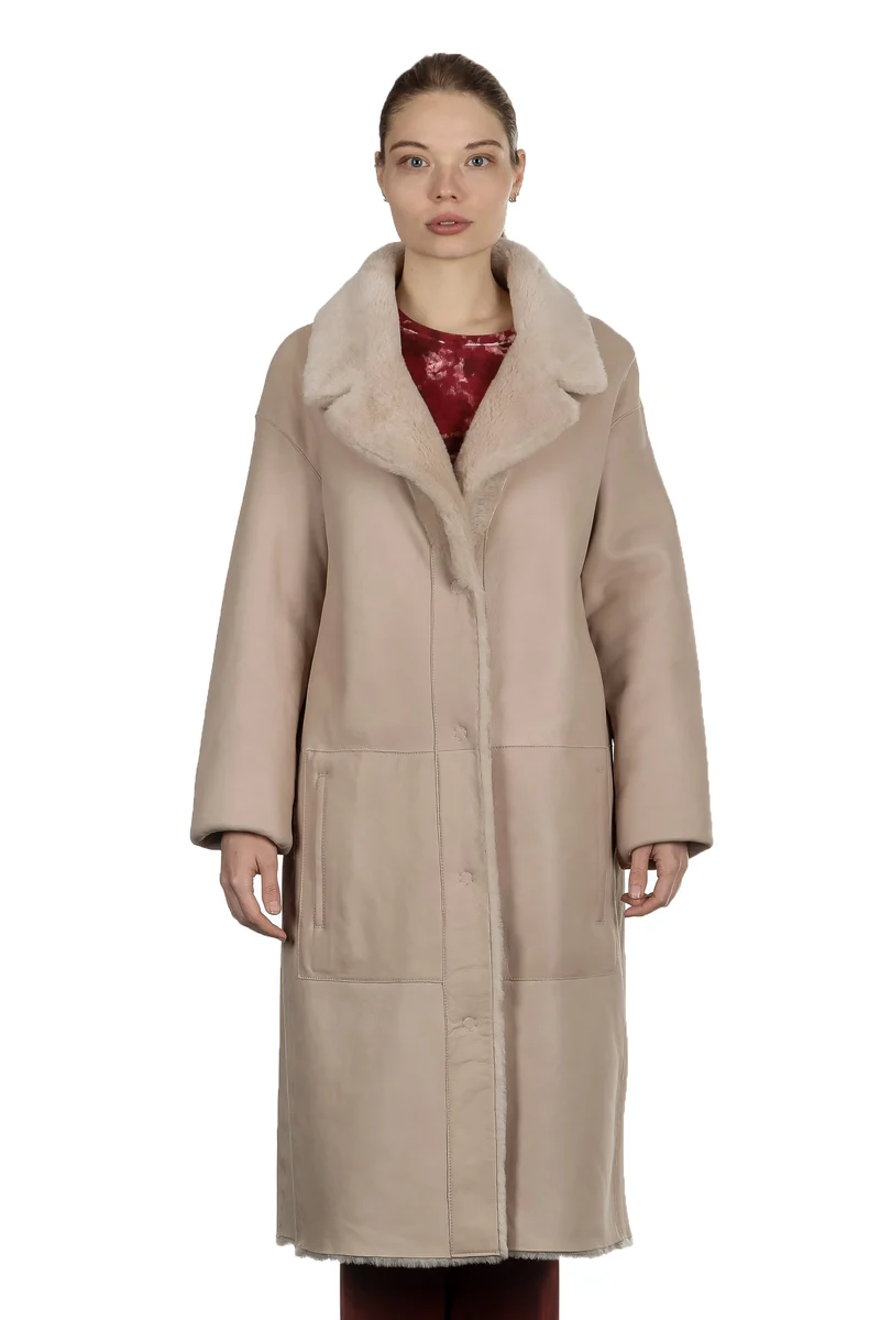 DROMe Damen Lammfell Wende Mantel beige