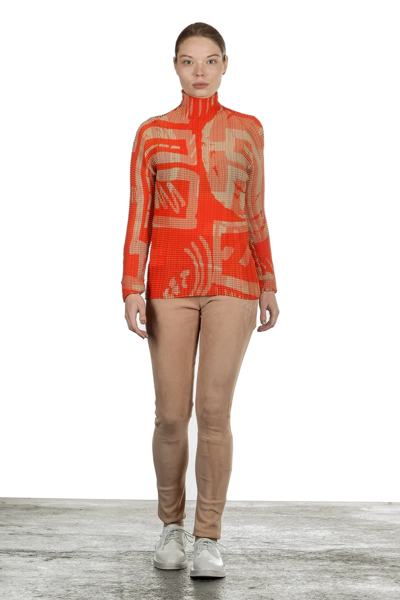 DROMe Damen Avantgarde Leder Leggings apricot