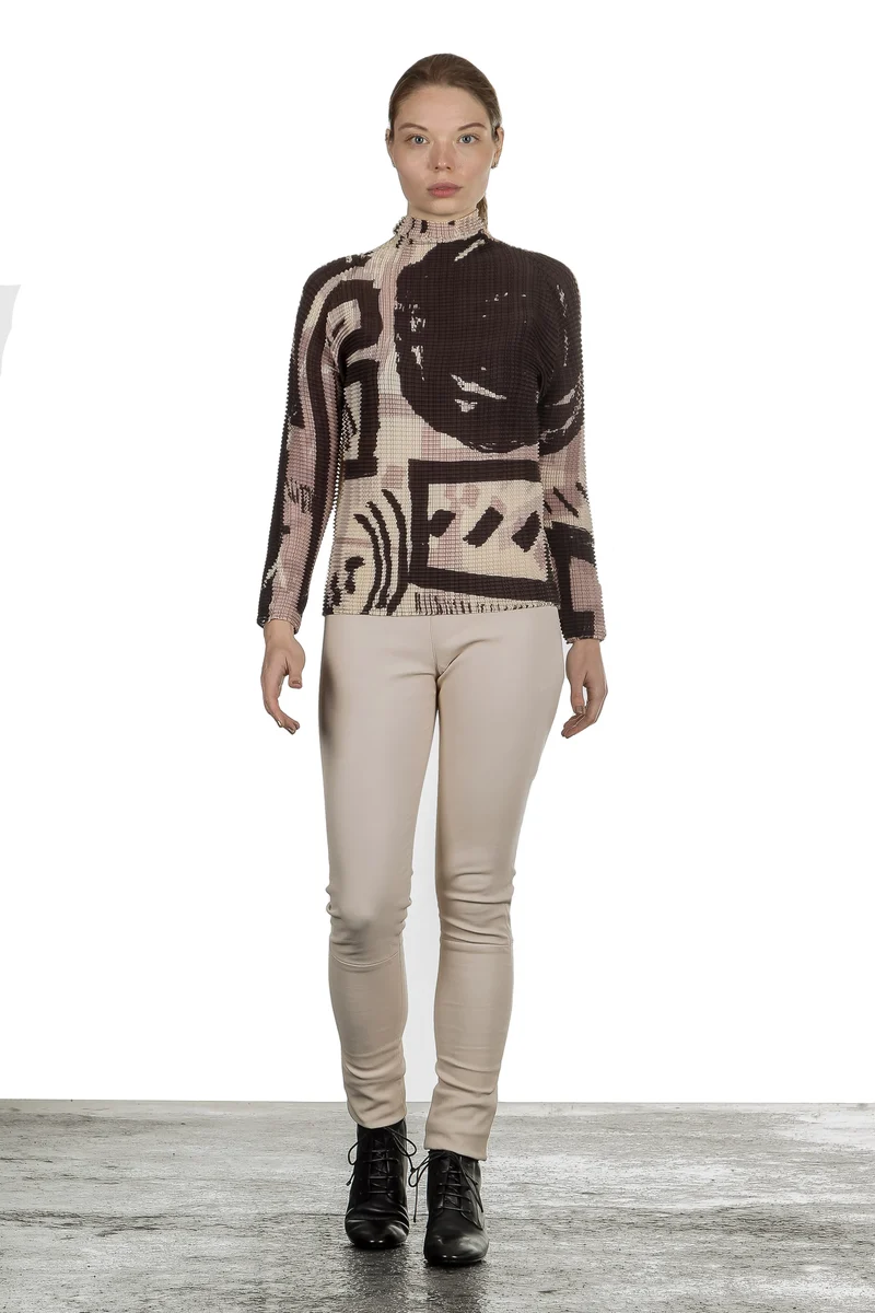 DROMe Damen Avantgarde Leder Hose beige