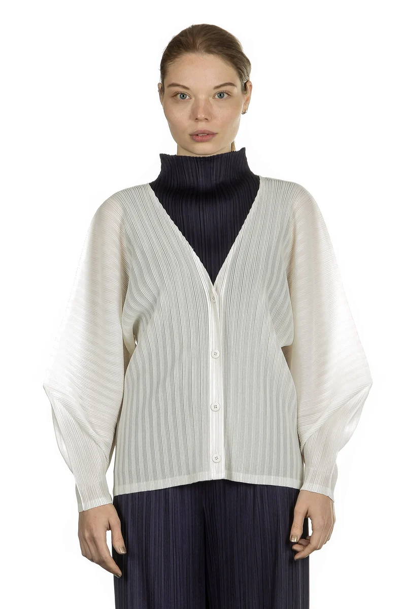 Pleats Please Issey Miyake Plissee Cardigan weiß