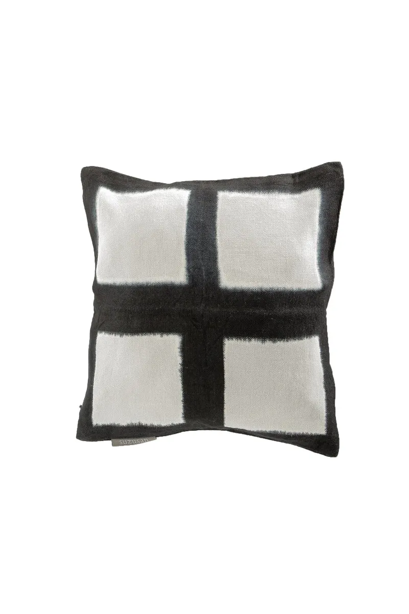 Suzusan Leinen Kissenbezug Shibori schwarz weiß
