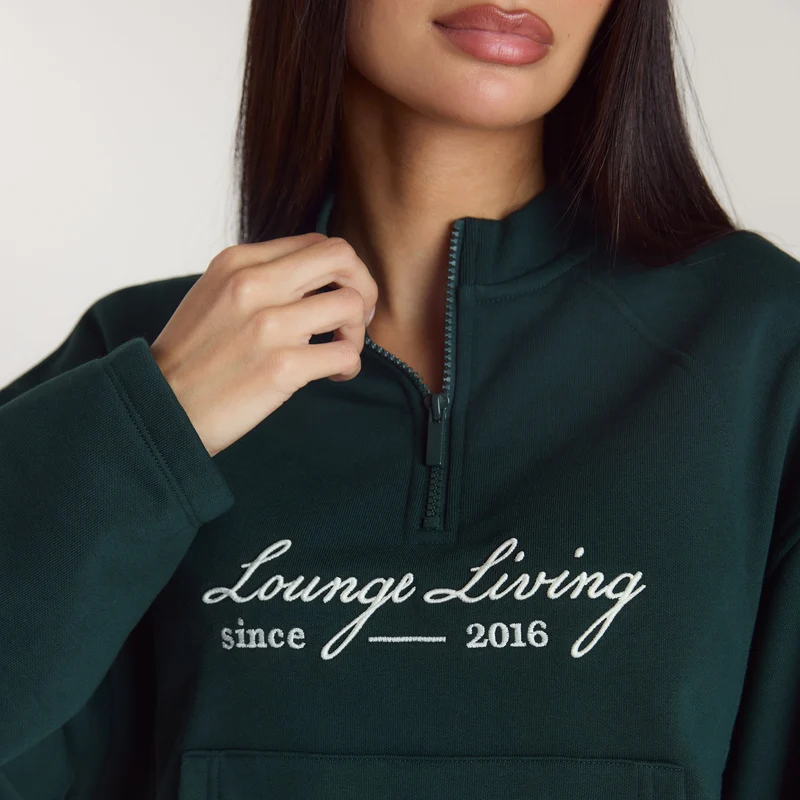 Lounge Living Pullover mit Viertel-Zip - Waldgrün