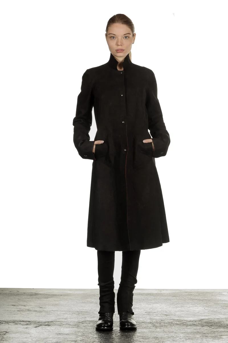 Isaac Sellam Damen Leder Mantel schwarz