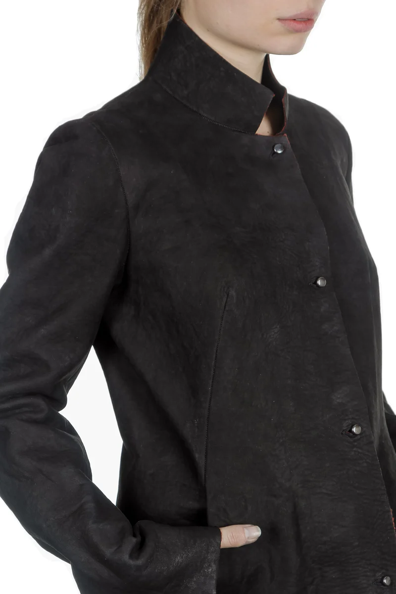 Isaac Sellam Damen Leder Mantel schwarz