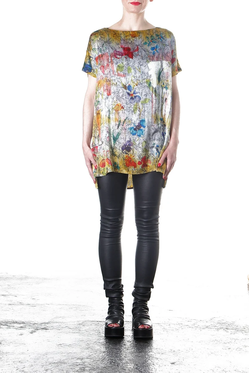 Avant Toi Damen T-Shirt Seide Floral gelb