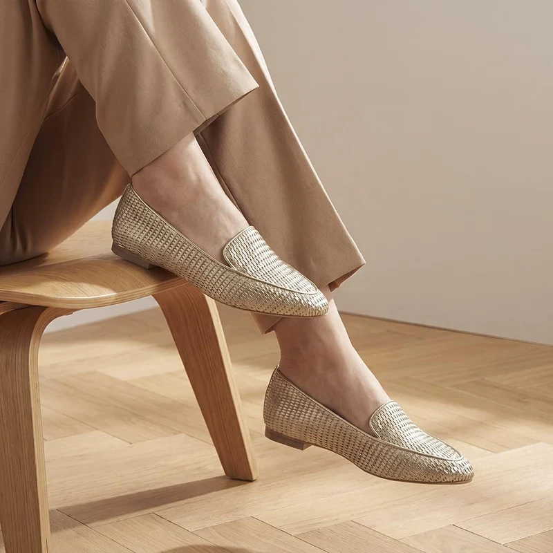 Sicily Leather Slip-On Shoes - SICILY / 326 204 - Gold Rattan