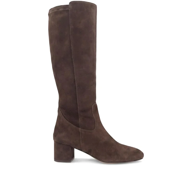 Emberly Wide Fit Leather Stretch Long Boots - EMBERLYWIDE / 329 792 - Choco Suede