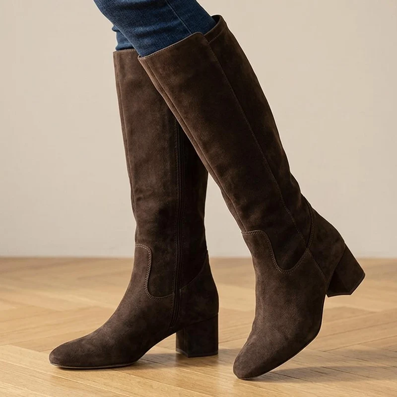 Emberly Wide Fit Leather Stretch Long Boots - EMBERLYWIDE / 329 792 - Black Suede