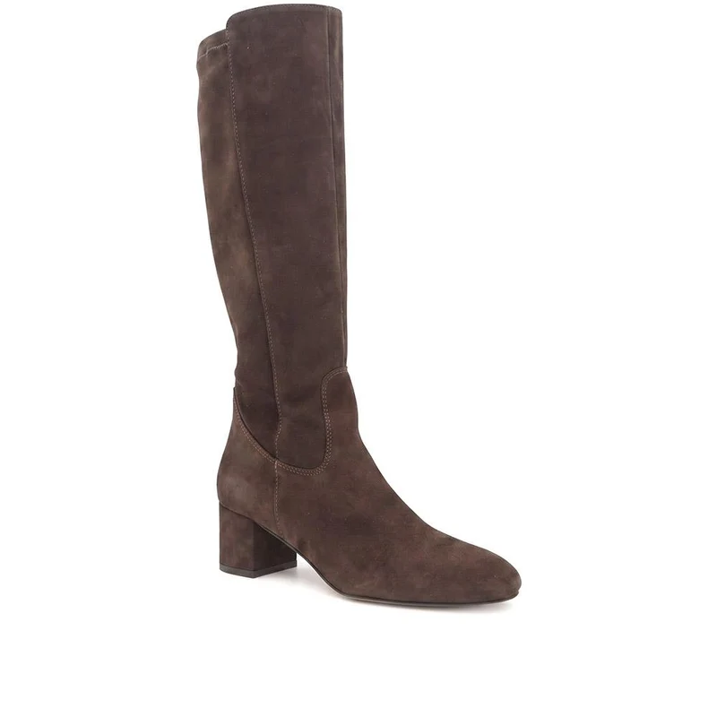 Emberly Wide Fit Leather Stretch Long Boots - EMBERLYWIDE / 329 792 - Choco Suede