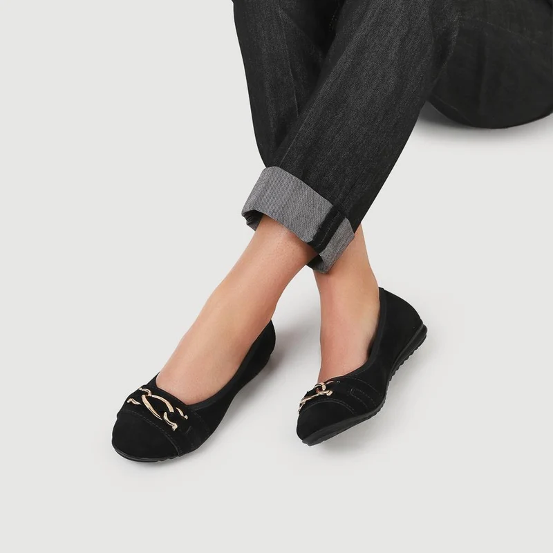 Yvette Leather Wide-Fit Ballet Pumps - YVETTE / 326 959 - Black Suede