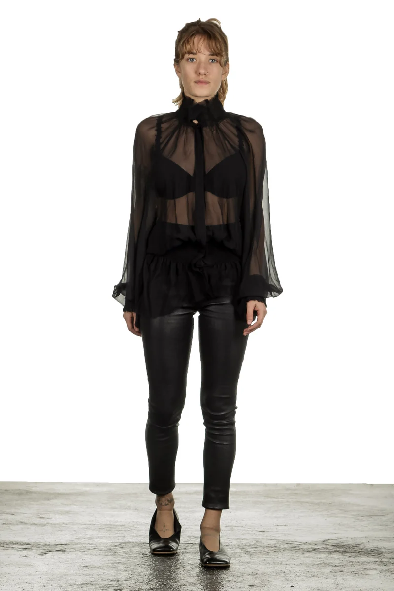 Ann Demeulemeester Damen Bluse schwarz transparent
