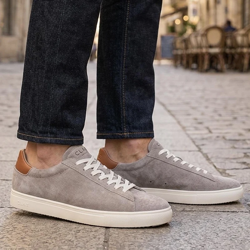 Clae Bradley Essentials Leather Lace Up Trainers - CLAGB43504 / 329 180 - Grey Suede