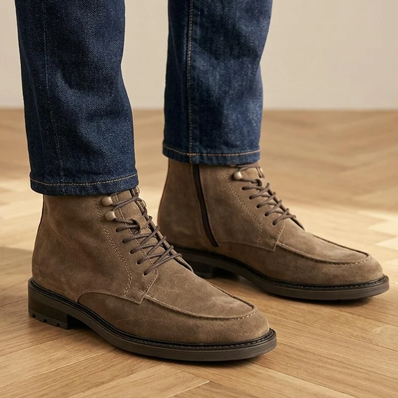 Endric Leather Lace Up Boots - ENDRIC / 330 100 - Taupe Suede