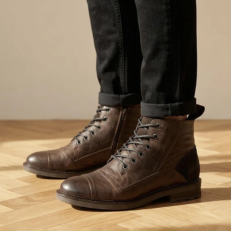 Everett Wide Fit Leather Boots - EVERETT / 330 101 - Dark Brown