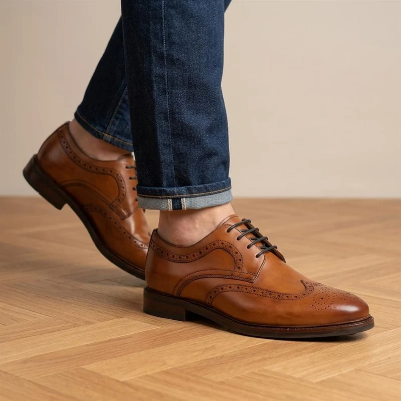 Longwood Wide Fit Leather Brogues - LONGWOODWIDE / 329 987 - Tan Leather