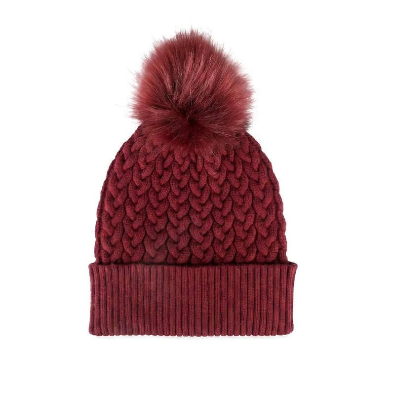 Valkyrie Soft Knitted Pom Hat & Scarf Set - VALKYRIE / 329 933 - Burgundy