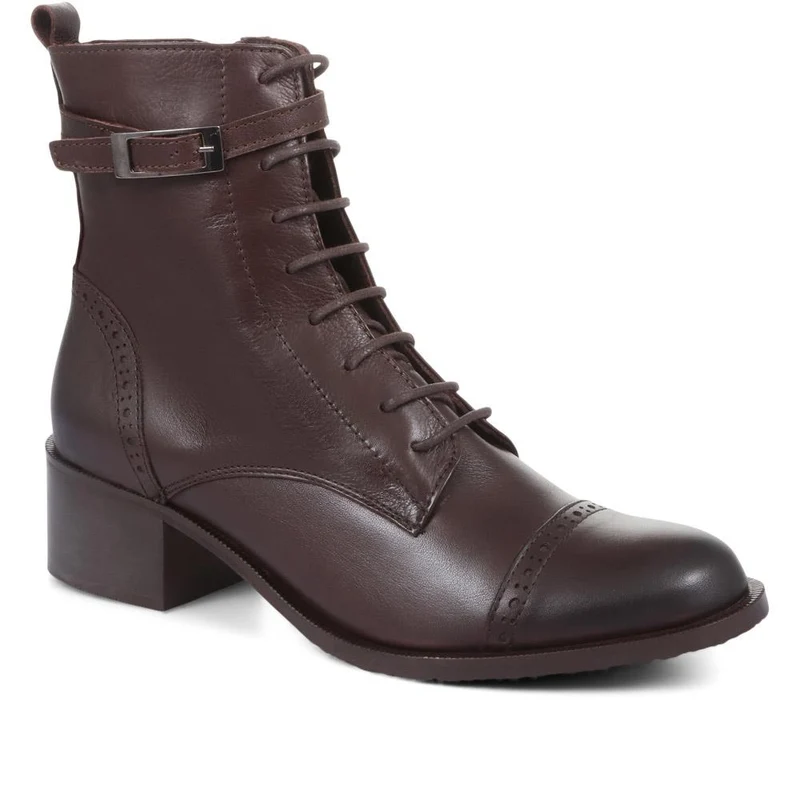 Madie Heeled Leather Ankle Boots - MADIE / 320 433 - Chocolate