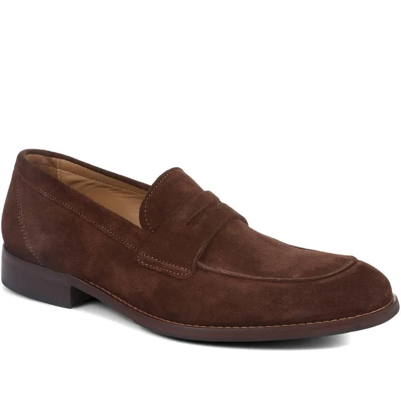 Russell Wide Fit Leather Penny Loafers - RUSSELLWIDE / 329 981 - Dark Brown Suede