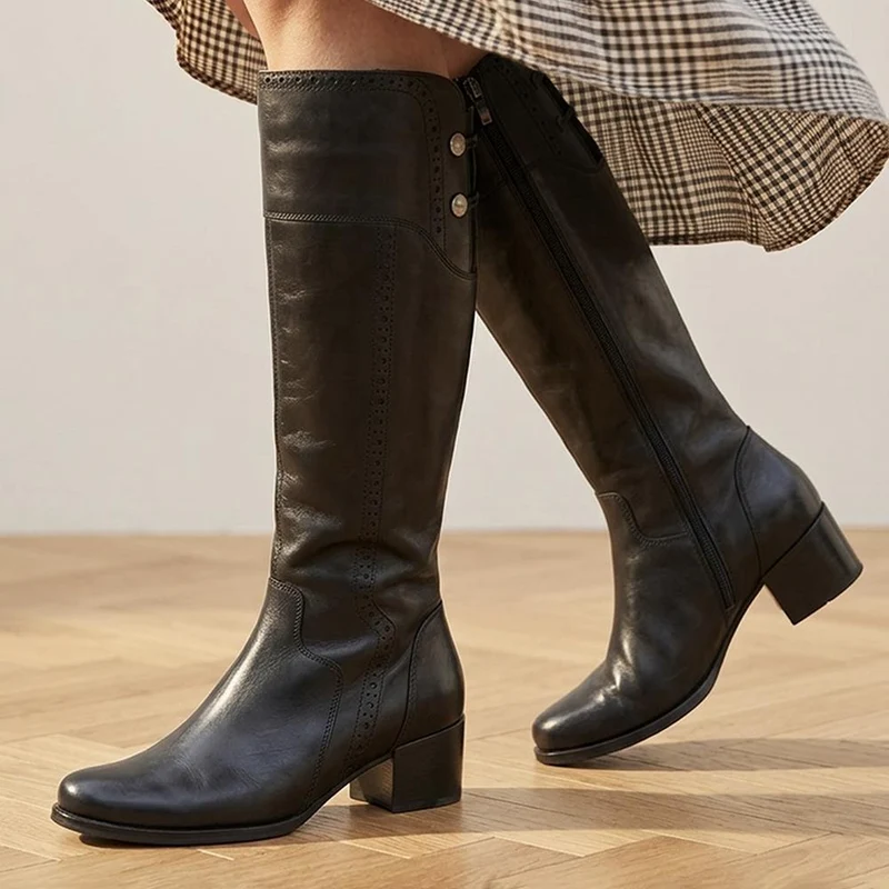 Rachel1 Small Calf Fit Leather Long Boots - RACHEL1S / 329 794 - Black Leather