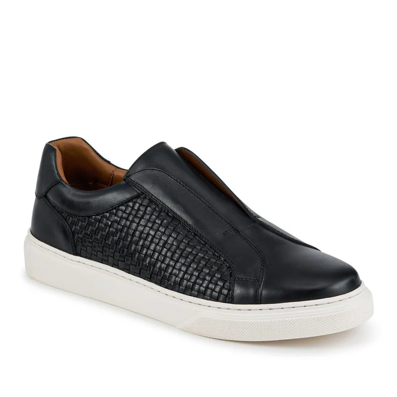Swindon Leather Woven Slip On Trainers - SWINDON / 328 818 - Black