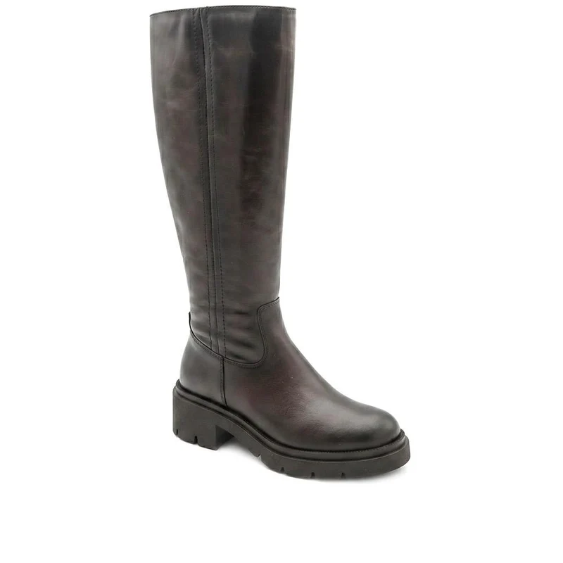 Domino Chunky Leather Long Boots - DOMINO / 328 096 - Brown Leather