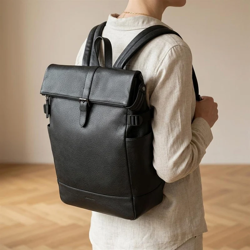 Uphall Leather Backpack - UPHALL / 328 520 - Black Grain
