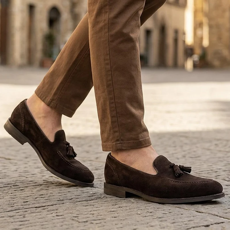 Loake Brunel Wide Fit Tassel Loafers - LOA44500 / 330 534 - Dark Brown Suede