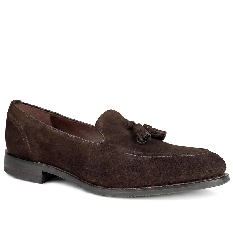 Loake Brunel Wide Fit Tassel Loafers - LOA44500 / 330 534 - Dark Brown Suede