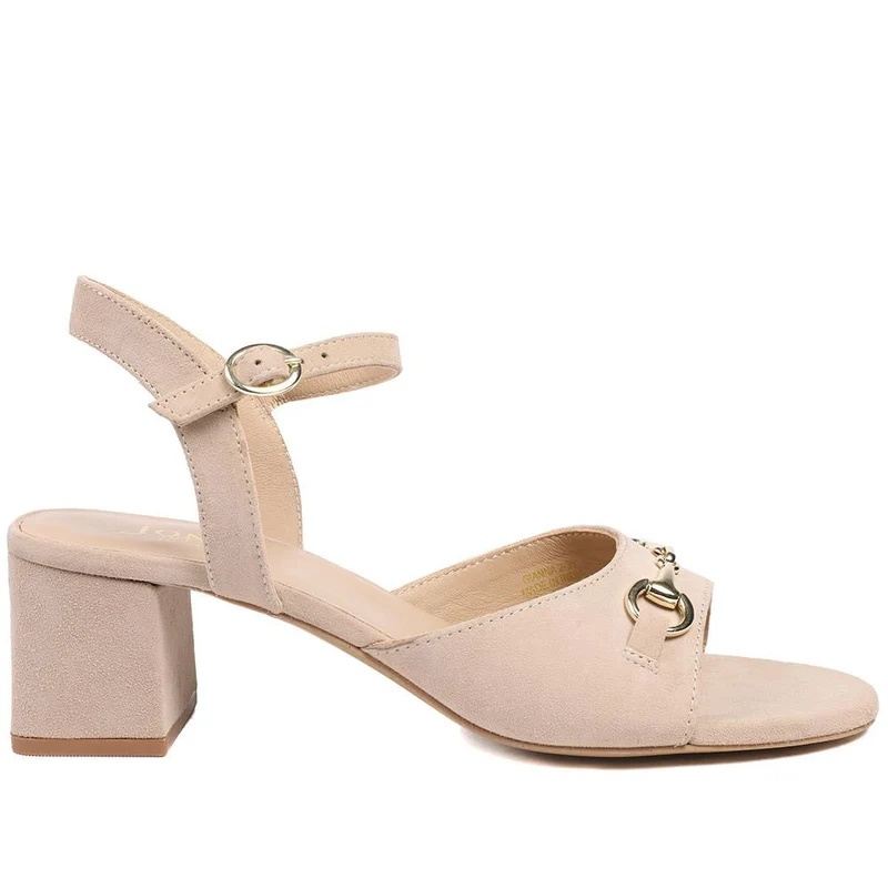 Gianna Leather Mid Block Heel Sandals - GIANNA2 / 329 092 - Beige Suede