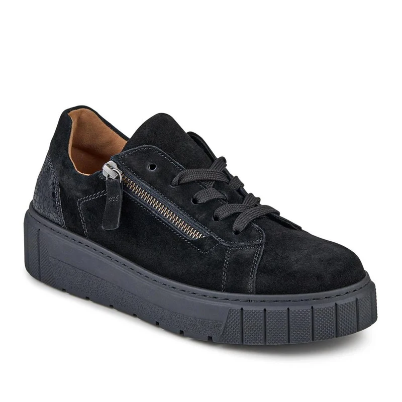 Ferry Wide Fit Leather Platform Trainers - GAB42511 / 328 030 - Black