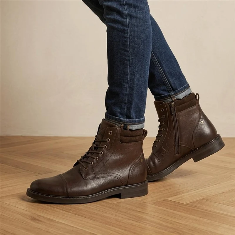 Eugene Leather Lace-Up Boots With Padded Cuff - EUGENE / 328 502 - Brown