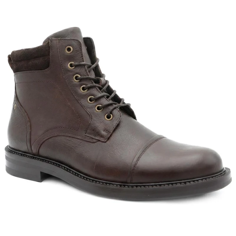 Eugene Leather Lace-Up Boots With Padded Cuff - EUGENE / 328 502 - Brown