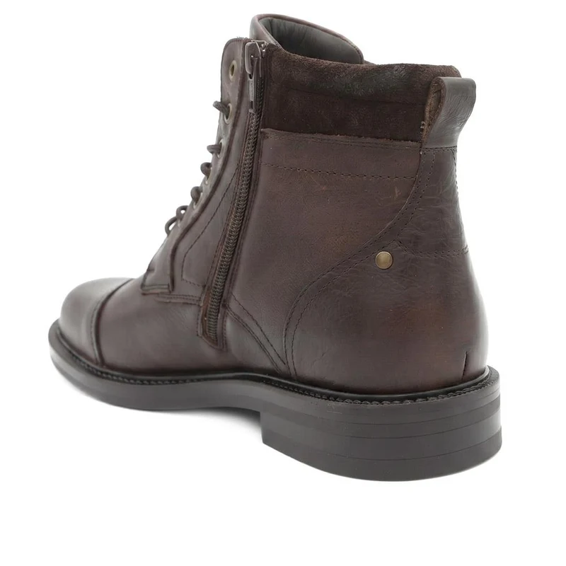 Eugene Leather Lace-Up Boots With Padded Cuff - EUGENE / 328 502 - Brown